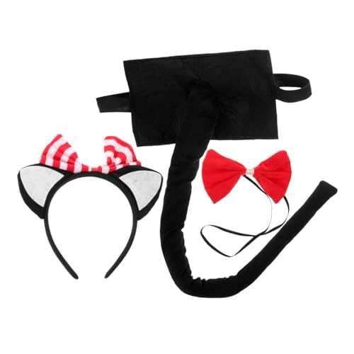 FOMIYES Halloween Katzenkostüm mit Schwarzen Katzenohren Haarreif Filzschwanz und Schleife Verstellbares Tierkostüm Zubehör für Party Cosplay und Karneval Geeignet für Damen und Mädchen von FOMIYES