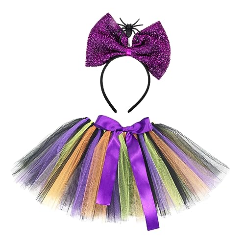 FOMIYES Halloween Kinderkostüm mit Mehrlagigem Tüllrock und Spinnen Haarreifen Leichtes Cosplay Kleid für Mädchen Geeignet für Halloween Party Karneval und Schulaufführungen von FOMIYES