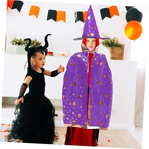 FOMIYES Halloween Kostüm Teilig mit Sternen Umhang und Kürbis Tragetasche Robustes Cosplay Cape und Hut für Jungen und Mädchen für Halloween Party und Bühnenauftritte von FOMIYES