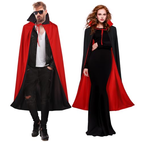 FOMIYES Halloween Vampir Umhang Erwachsene Kostü Damen Vampir Cape Herren Vampirumhang für Masquerade Karneval Cosplay-Party (Schwarz Und Rot 1.4) von FOMIYES