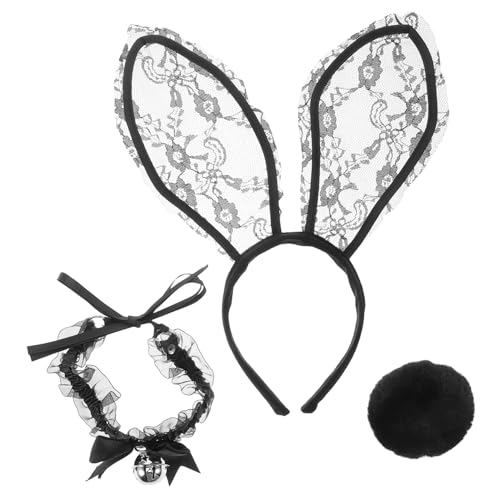 FOMIYES Hasenohr Stirnband Ohren Hut Cartoon-Haarband Zubehör für Kaninchenohrstirnband Spitze Kopfbedeckung Hasen-Outfit Hasenohren Stirnband Kostüm für Hasenmädchen Fell Schwarz von FOMIYES