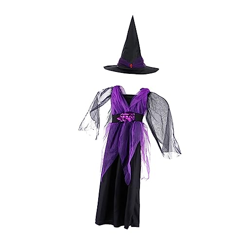 FOMIYES Hexen Kostüm Halloween Verkleidung Atmungsaktives Hautfreundliches Material Lange Hexenkleid mit Passendem Hut für Geburtstage Mottopartys und Cosplay von FOMIYES