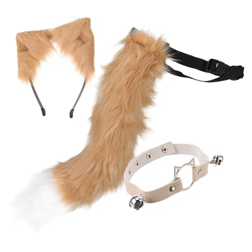 FOMIYES Kuscheliges Katzenohren mit Tierhaarschwanz und Glockenkragen Weiches Cosplay Kostümzubehör für Halloween Kostümparty und Rollenspiel von FOMIYES