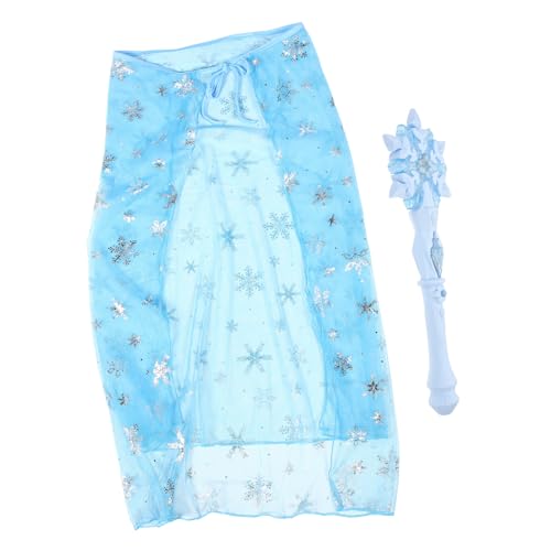 FOMIYES Leuchtendes Schneeflocken Magiezubehör für Mädchen Teilig mit Blauem Zauberstab und Prinzessinnen Cape Leichtes Langlebiges Material für Halloween Kostüm Party und Cosplay von FOMIYES