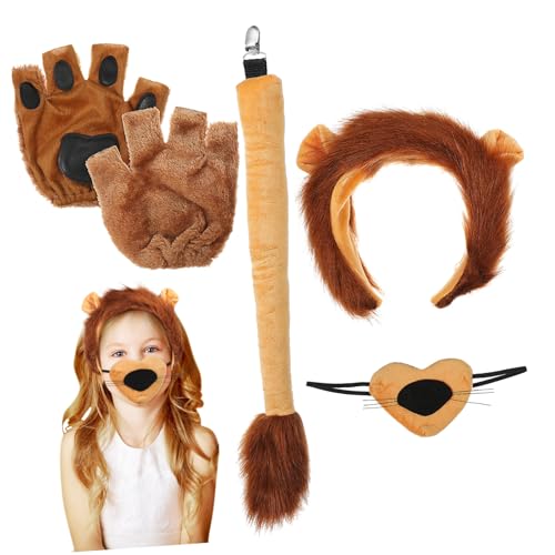 FOMIYES Löwen Kostüm mit Realistischem Stirnband Nase Pfotenhandschuhen Langlebigem Stoff Bequem für Halloween Tier Cosplay partys Geeignet von FOMIYES