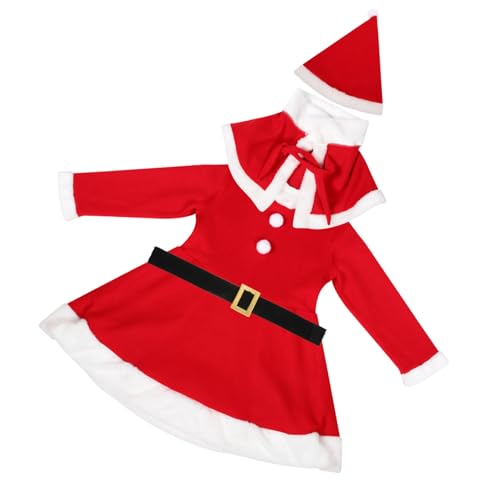 FOMIYES Mädchen Weihnachtskostüm Langarm Santa Kleid mit Umhang Gürtel und Mütze Weihnachtliches Partyoutfit Weicher Polyesterfaserstoff Festliche Verkleidung von FOMIYES