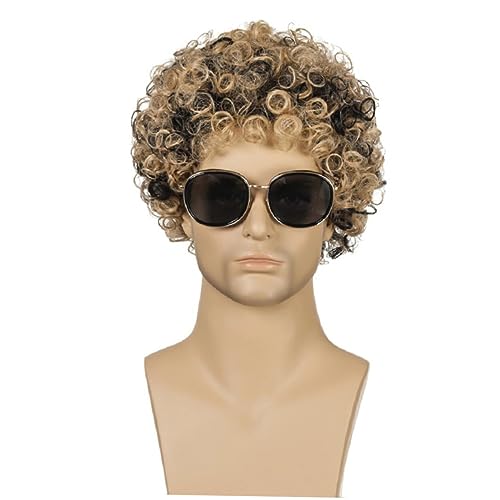 FOMIYES Männer Kurze Lockige Perücke Braun Schwarz Synthetische Afro Perücke für Disco Karneval Cosplay Party Alltag von FOMIYES