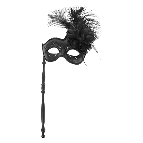 FOMIYES Maskerade Masken auf Stick Half Gesicht Karneval Hand Halt Halt Stab Venezianische Augen Mardi Gras Kostüm Party Masken Gefälligkeiten für Maskerade Ball Prom Hochzeit Schwarz von FOMIYES