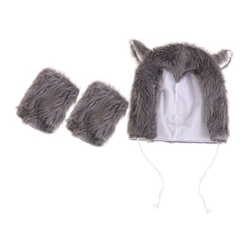 FOMIYES Plüsch Wolfshut und Handschuhe Kuscheliger Halloween Kopfschmuck für Cosplay Tierkostüm und Party Leichter Bequemer Wolfshut mit Weichem PP Baumwollfutter als Foto Requisite und FOMIYES Plüsch Wolfshut und Handschuhe Kuscheliger Halloween Kopfschmuck für Cosplay Tierkostüm und Party Leichter Bequemer Wolfshut mit Weichem PP Baumwollfutter als Foto Requisite und von FOMIYES