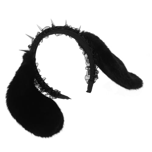 FOMIYES Punk Spiked Lace Bunny Headband mit Nieten Gothic Halloween Cosplay Haarreif für Frauen Vielseitiges Party Karneval-accessoire Komfortabel und Modisch Schwarzes Lolita Design von FOMIYES