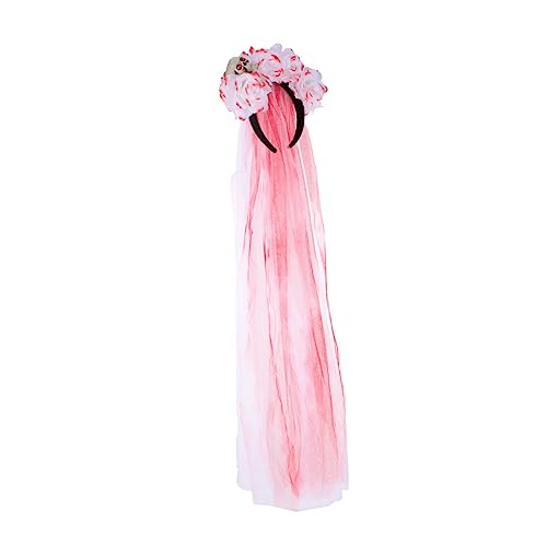 FOMIYES Schädelkopfschmuck Spitzenstirnband Tag Der Toten Stirnband Halloween-cosplay-stirnband Haarschmuck Blumenstirnband Nachahmung Von Rosenhaar Rosa Stoff von FOMIYES