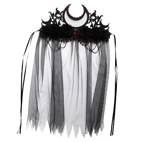 FOMIYES Schwarzer Gothic Haarreif mit Netzkrone Verstellbares Halloween Kopfschmuck für Damen Vielseitiges und Hexen Cosplay Verarbeitung für und Themenpartys von FOMIYES