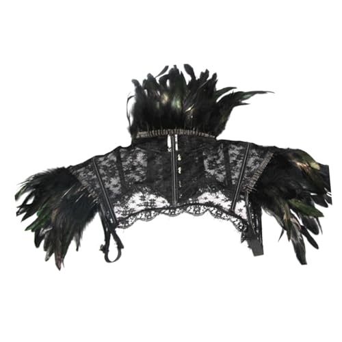 FOMIYES Schwarzer Spitzen umhang mit Federn Cosplay Cape für Damen Komfortabel und Leicht Anzuziehen für Halloween Themenpartys und Verkleidung FOMIYES Schwarzer Spitzen umhang mit Federn Cosplay Cape für Damen Komfortabel und Leicht Anzuziehen für Halloween Themenpartys und Verkleidung von FOMIYES