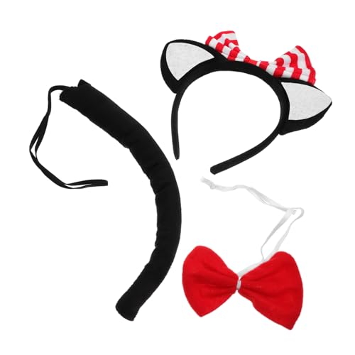 FOMIYES Schwarzes Katzenohren Haarband Set mit Schleife und Falschem Flauschiges Cosplay Kostüm Zubehör für Halloween Party Bühnenauftritte von FOMIYES