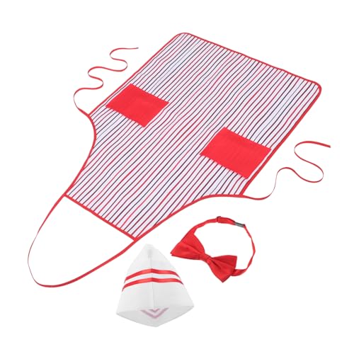 FOMIYES Spiel-kochkostüm Rot-weiß Gestreifte Schürze Kochmütze und Fliege Universalgröße für Halloween Partys Familienfeiern und Festliche Anlässe von FOMIYES
