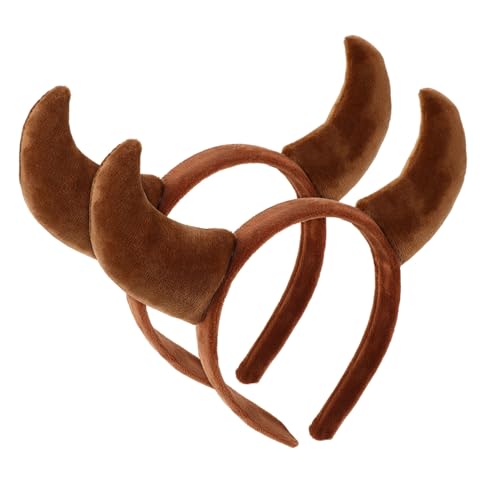 FOMIYES Stirnband aus Teufelshorn Haarreifen aus Horn Plüsch-Tier-Stirnbänder Halloween-Kuhhorn-Stirnband Halloween ausgefallenes Cosplay Haarband Ziegenhornhaarband Stoff Braun von FOMIYES