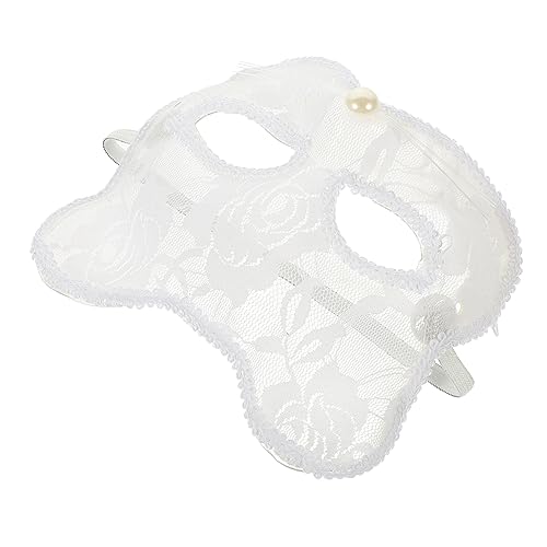 FOMIYES Weiße Katzen Halbgesichtsmaske Spitze mit Elastischem Band Atmungsaktiv und Leicht für Halloween Cosplay Bühnenauftritte und Kostümpartys von FOMIYES
