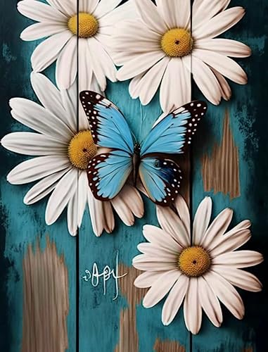 Daisy with Blue Butterfly Adult Jigsaw Puzzle 1000 Pieces - Eco-Friendly, Unique Artwork Jigsaw Puzzle, Large Piece Puzzle, Great for Beginners and Seniors, Great Gift for Friends and Family von FONALO