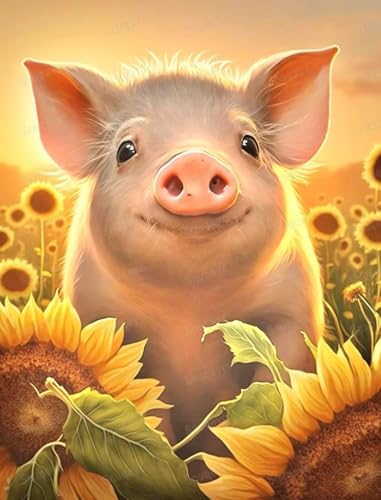 Einzigartige Holz-Puzzles – Sonnenblume Happy Pig, 1000-teiliges buntes Kunstwerk Puzzle für Erwachsene, lustige und herausfordernde Gehirnübung für Puzzle-Enthusiasten von FONALO