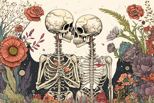 Flowery Skeleton Couple Adult Jigsaw Puzzle 1000 Pieces - Eco-Friendly, Unique Artwork Jigsaw Puzzle, Large Piece Puzzle, Great for Beginners and Seniors, Great Gift for Friends and Family von FONALO