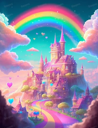 Rainbow Castle Paradise 1000-teiliges Holzpuzzle – Buchstaben auf der Rückseite – perfekter ineinandergreifender klarer Druck – Erwachsenen-Puzzle-Display als Kunstidee von FONALO