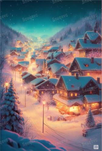 Winter Snow Town Puzzle – 1000-teiliges Erwachsenen-Puzzle mit atemberaubenden Kunstwerken – für dauerhaften Spaß und Präsentation – anspruchsvolle Gehirnübung, für Puzzle-Liebhaber – 50,5 x 38,1 cm von FONALO