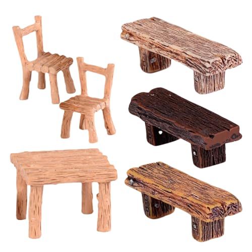 FONDOTIN 1 Set Gartenmöbel-Ornamente: Miniatur-Tisch und Stühle Set Village Micro Resin Stuhl für Puppenhaus-Zubehör Home Micro Landscape von FONDOTIN