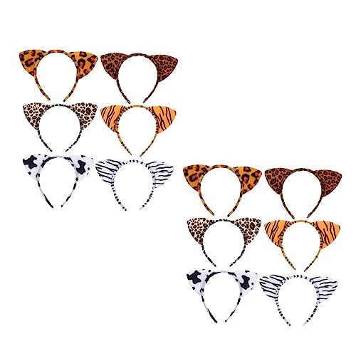 FONDOTIN 12 Stück Teiliges Animal Ear Haarreifen für Party Kreative Tierohren Stirnbänder in Leoparden Tiger Zebra und Kuhmuster Langlebig und Praktisch für Karneval und Festival von FONDOTIN