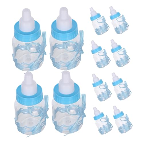 FONDOTIN 12 Stück Teiliges Babyparty Süßigkeitenboxen Mini Milchflaschenform mit Schleifenband Kleine Geschenkboxen für Partydekoration Taufe Candy Aufbewahrung Kunststoff Transparent von FONDOTIN