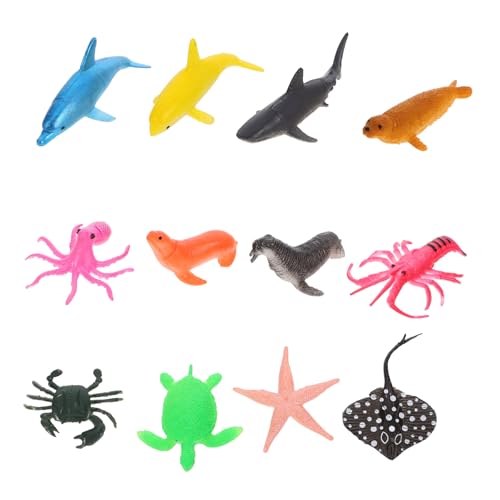 FONDOTIN 12 Stück Teiliges Realistische Meereslebewesen Figuren Simulation von Walen Haien Krebsen Hummern Seelöwen und Schildkröten für Aquarium Dekoration und Kognitive Spielzeuge von FONDOTIN