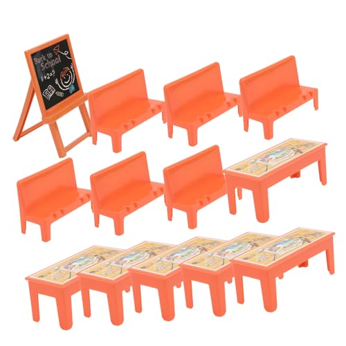 FONDOTIN 13 Stück Teiliges Mini Klassenzimmer Landschaftsmodell mit Schulbank und Gelber Tafel Realistische Puppenhaus Schreibtisch Stuhl Dekoration für Kinderzimmer und Fotorequisiten von FONDOTIN