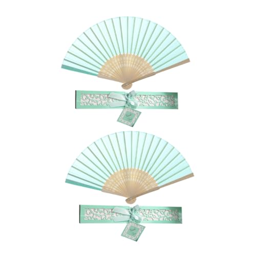 FONDOTIN 2 Stück Chinesischer Faltbarer Handfächer aus und Seidenstoff Zartes Design Grün mit Aufbewahrungsbox Klassischer Stil für Damen Hochzeits und Partydekoration von FONDOTIN