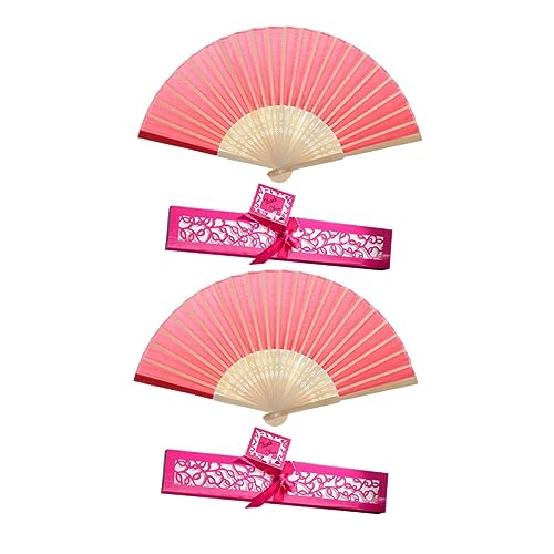 FONDOTIN 2 Stück Faltbarer Chinesischer Handfächer mit Seidenstoff Klassischer Stil Kompakt und Dekorativ für Sommer Party Hochzeit für Damen mit Box von FONDOTIN