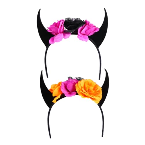 FONDOTIN 2 Stück Halloween Hörner Haarreif mit Totenkopf und Blumen Teufelshorn Stirnband für Damen Auffälliges Kostümzubehör für Party Day Of The Dead Horror und Mottopartys FONDOTIN 2 Stück Halloween Hörner Haarreif mit Totenkopf und Blumen Teufelshorn Stirnband für Damen Auffälliges Kostümzubehör für Party Day Of The Dead Horror und Mottopartys von FONDOTIN