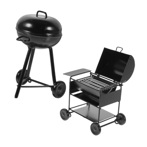 FONDOTIN 2 Stück Miniatur BBQ Grill Teiliges aus Schwarzem Retro Stil Puppenhaus Grill Modell Vielseitiges Küchen Dekorationsspielzeug für Kreative Lernhilfe Detailgetreuer Outdoor von FONDOTIN