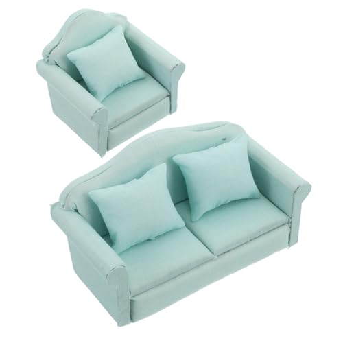 FONDOTIN 2 Stück Miniatur Puppenhaus Sofa Grün Teiliges Mini Wohnzimmer Möbel mit Stoffbezug und Kissen Flexible Anordnung für Puppenhaus Detailreiche Miniaturmöbel für Kreative Dekoration von FONDOTIN
