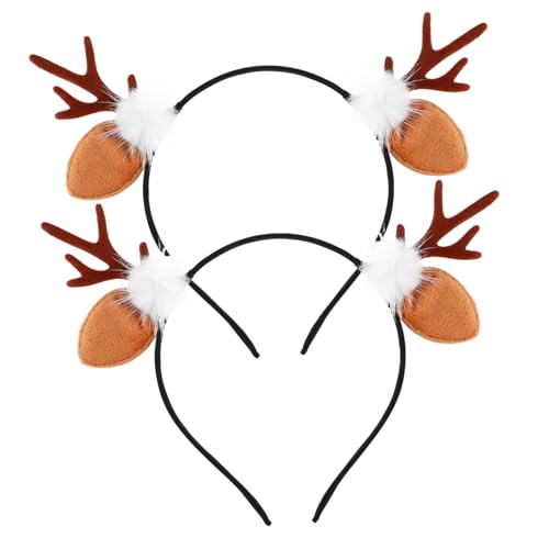 FONDOTIN 2 Stück Teiliges Haarband mit Flauschigem Rentier Geweih Niedliches Party Haar Accessoire Dekoratives Weihnachts Stirnband mit Ohrdesign Rutschfester Haarreif für Mädchen von FONDOTIN