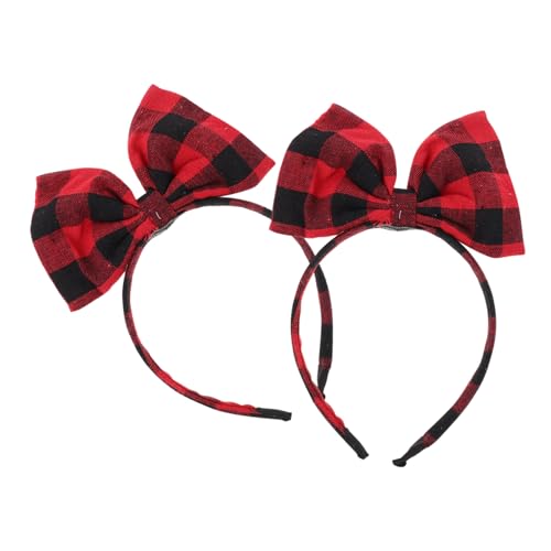 FONDOTIN 2 Stück Teiliges Haarband mit Rotem Kariertem Schleifen design Süßes Stirnband für Mädchen Kreativer Haarschmuck für Kostüm und Party Geeignet für Halloween und Karneval von FONDOTIN