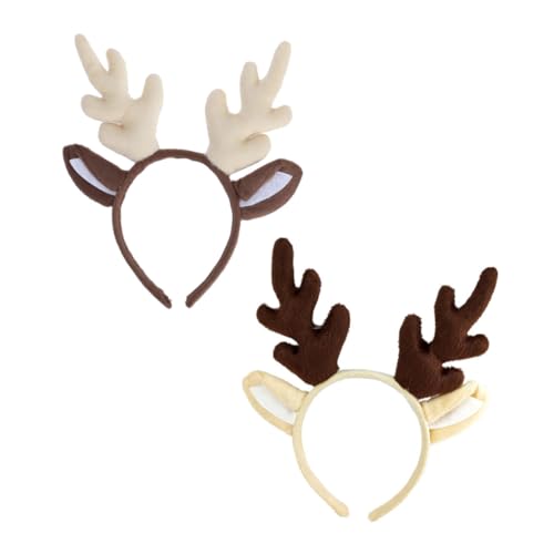 FONDOTIN 2 Stück Weihnachts Haarreif mit Geweih in Creme und Kaffee Leichtes Langlebiges Kostümzubehör für Damen Festliches Rentier Accessoire für Party Fasching Weihnachten und Cosplay von FONDOTIN