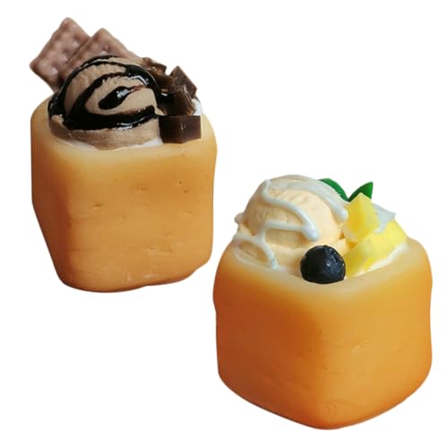 FONDOTIN 2 Stücke Teiliges Miniatur Dessert Mango Schokolade Realistische Eiscreme und Toast Mini Food für Puppenhaus DIY Micro Landschaft Kinderküche Dekoration Lebendige Farben Tragbar von FONDOTIN