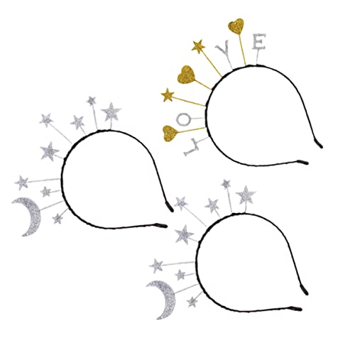 FONDOTIN 3 Stück Glitzer Haarreifen Stern Mond Herz Haarschmuck für Partys Geburtstage und Feste Bequem Langlebig und Stylisch Accessoires für Besondere Anlässe von FONDOTIN