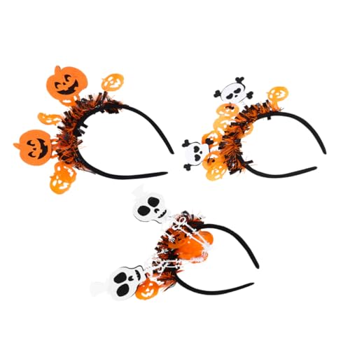 FONDOTIN 3 Stück Halloween Teiliges Haarreif mit Kürbis Totenkopf und Skelett Design Langlebiger Haarschmuck für Halloween Kostüm Cosplay Party und Karneval Auffälliges Accessoire für Damen von FONDOTIN