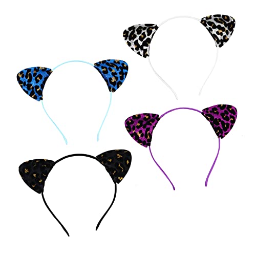FONDOTIN 4 Stück Glitzernde Katzenohren Haarreifen im Leopardenmuster Teiliges Elastisch und Glänzend für Damen Party Cosplay Fotorequisiten und Kostümzubehör FONDOTIN 4 Stück Glitzernde Katzenohren Haarreifen im Leopardenmuster Teiliges Elastisch und Glänzend für Damen Party Cosplay Fotorequisiten und Kostümzubehör von FONDOTIN