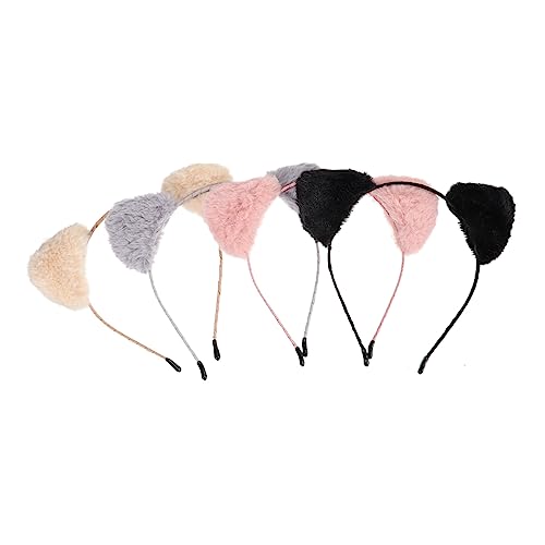 FONDOTIN 4 Stück Katzenohren Haarreif Bunte Plüsch Kopfbedeckung für Cosplay Halloween und Geburtstagsfeiern Bequem und Leicht Accessoires für Mädchen und Damen von FONDOTIN