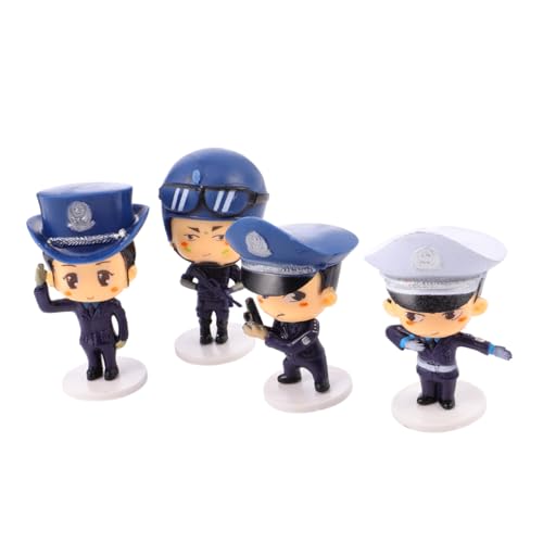 FONDOTIN 4 Stück Teiliges Polizei Figuren Cake Topper aus Bruchfestem Harz Waschbare Cartoon Deko für Kindergeburtstag Vielseitige Tortendekoration für Jungen und Mädchen von FONDOTIN