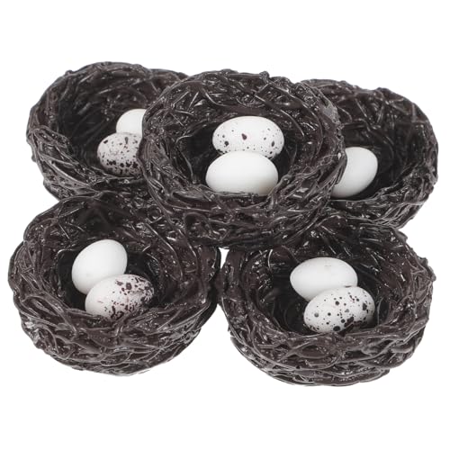 FONDOTIN 5 Stück Teiliges Resin Vogel Nest Modell mit Künstlichen Eiern Miniatur Dekoration für Garten Mikro Landschaft Puppenhaus Deko Natürliche Langlebig und Detailreich von FONDOTIN