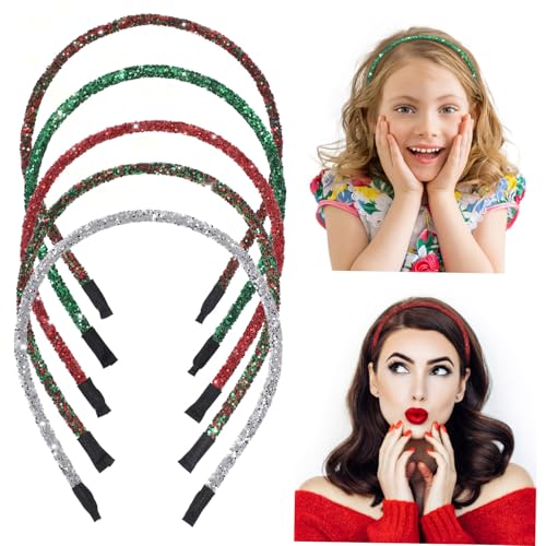 FONDOTIN 5 Stück Teiliges Weihnachts Glitzer Haarband Langlebige Stirnbänder mit Funkelndem Pailletten Dekor Komfortabel und Festlich für Xmas Party Kostümfeier und Festtagsstimmung von FONDOTIN