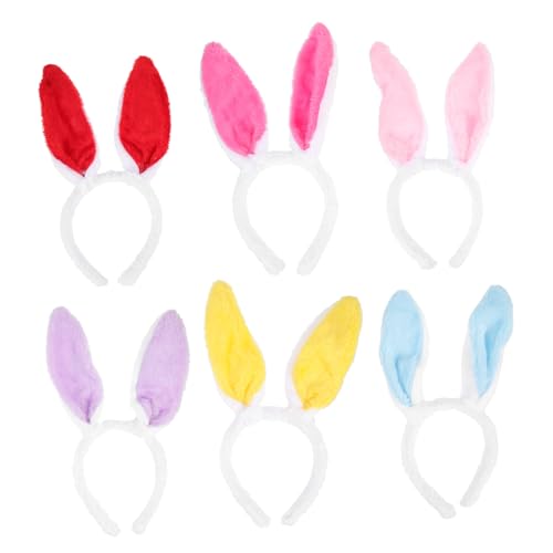 FONDOTIN 6 Stück Plüsch Hasenohren Haarreif Bunte Bunny Ohrhörner für Halloween Karneval Party Cosplay Erwachsene von FONDOTIN