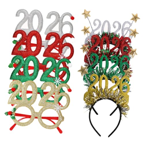 FONDOTIN 8 Stück Teiliges Silvester Haarreif und Brillen mit Glitzer Party Foto Requisiten für Neujahrsfeier und Festliche Anlässe von FONDOTIN