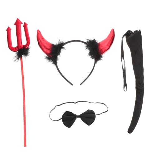 FONDOTIN Devil Kostüm Set Teufelshörner Haarreif mit Teufelsgabel und Fliege Rotes Halloween Accessoire für Damen und Herren Langlebig und Bequem für Karneval und Cosplay von FONDOTIN